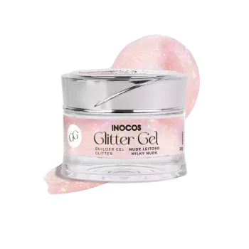 Gel de construction paillette - Inocos - Glitter gel - Nude laiteux - 30gr