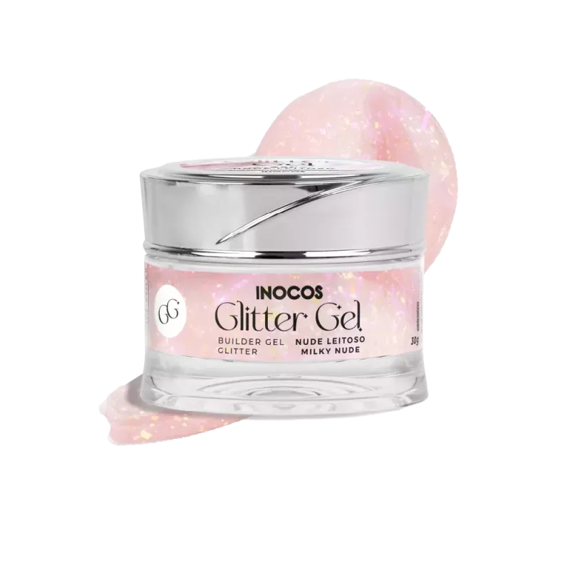 Gel de construction paillette - Inocos - Glitter gel - Nude laiteux - 30gr