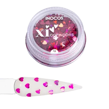 Paillettes coeurs rose pour nail art - 1gr - Inocos