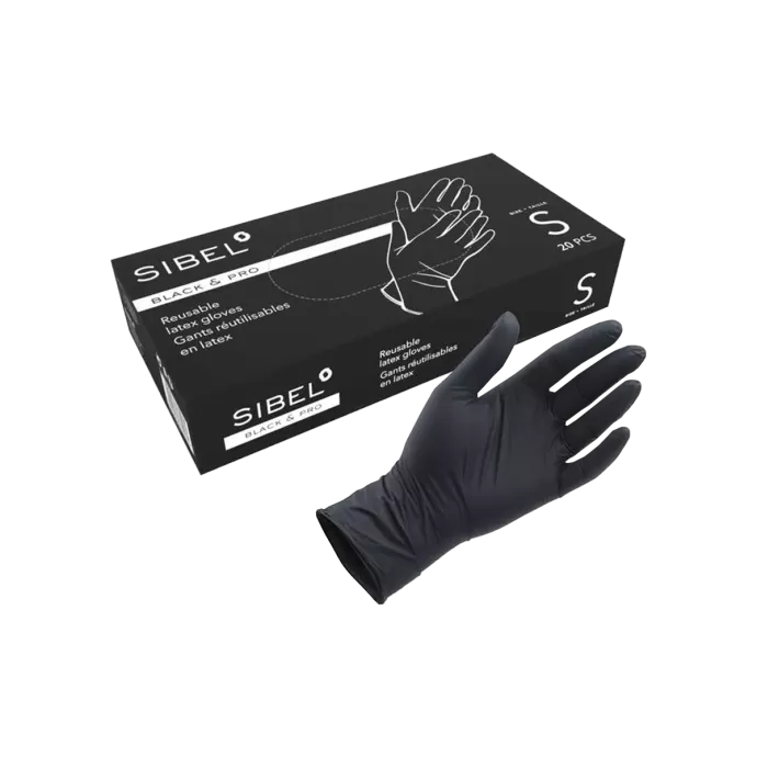 Gants noir latex réutilisables x20 - Sibel - Black &amp; pro - Taille S